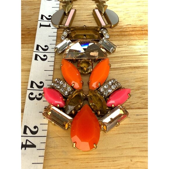 Stella & Dot Statement Necklace With Gold Chain & Orange Pink Gemstone Accents - Picture 3 of 11